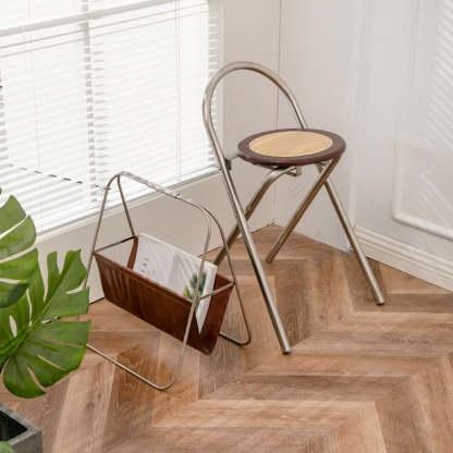 Retro Stainless Steel Leather Triangle Foldable Bookshelves