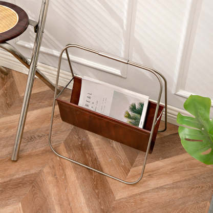 Retro Stainless Steel Leather Triangle Foldable Bookshelves
