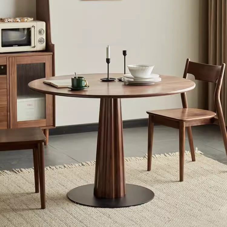 Retro Column Walnut Carbon Steel Dining Table for 2-11