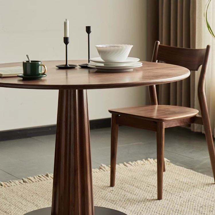 Retro Column Walnut Carbon Steel Dining Table for 2-11 — Cherry Wood
