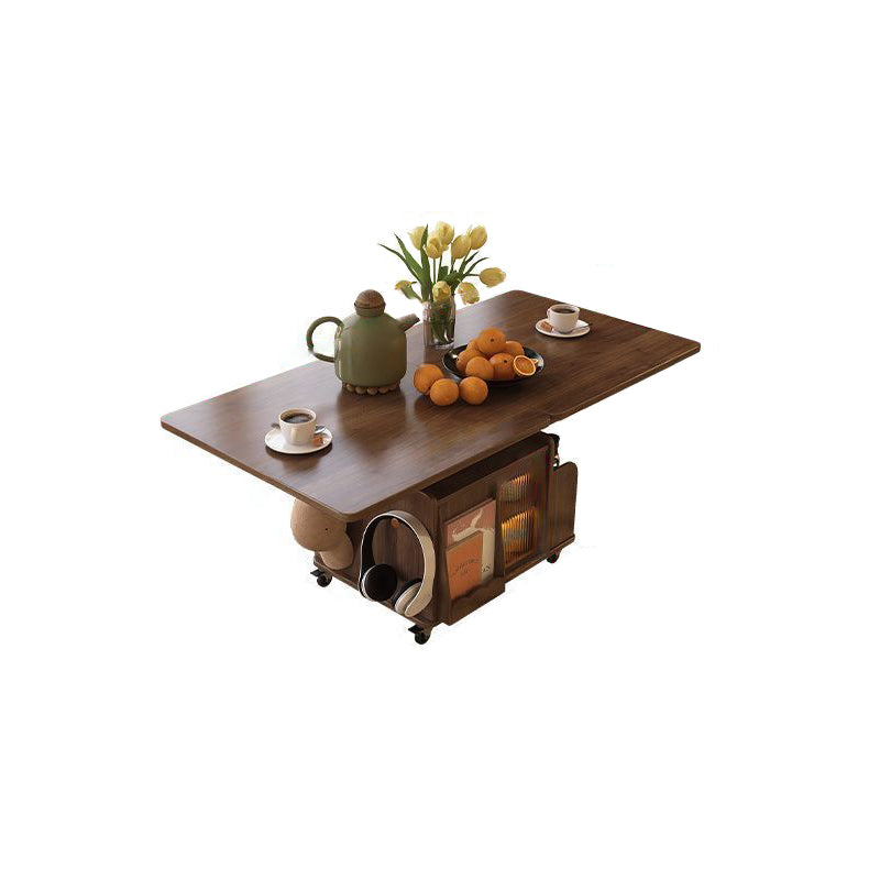 Retro Rattan Glass Wood Metal Liftable Movable Coffee Cart