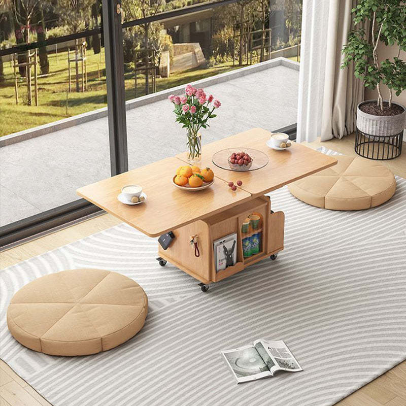 Retro Rattan Glass Wood Metal Liftable Movable Coffee Cart