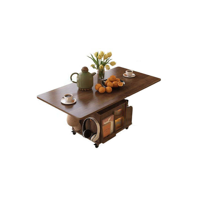 Retro Rattan Glass Wood Metal Liftable Movable Coffee Cart