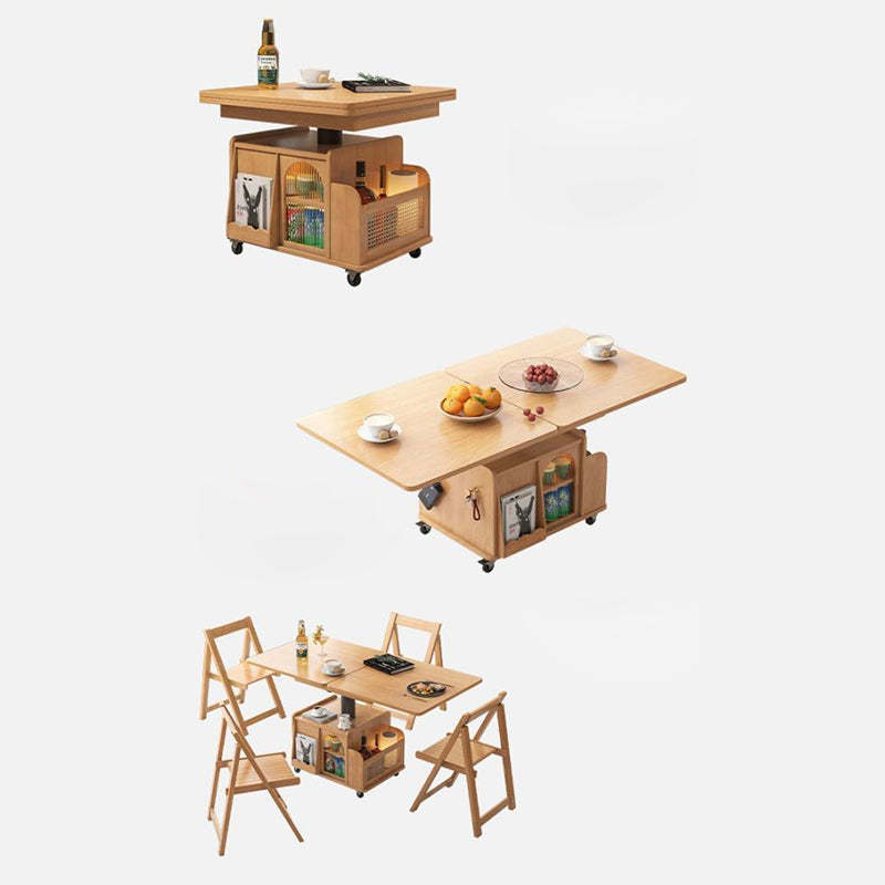 Retro Rattan Glass Wood Metal Liftable Movable Coffee Cart