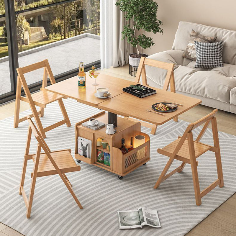 Retro Rattan Glass Wood Metal Liftable Movable Coffee Cart