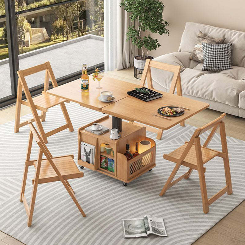 Retro Rattan Glass Wood Metal Liftable Movable Coffee Cart