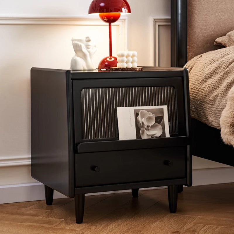 French Wood Striped Glass Nightstand