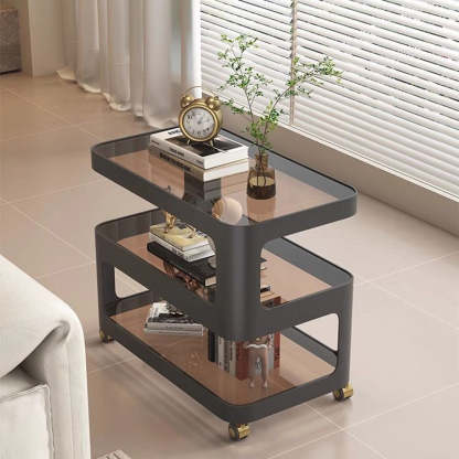 Nordic Glass Iron 3-Tier Movable End Table — Ripper Glass / White