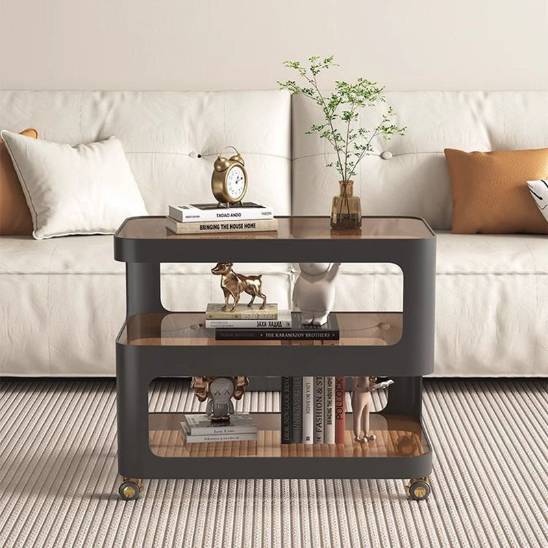 Nordic Glass Iron 3-Tier Movable End Table — Tea Color Glass / Black