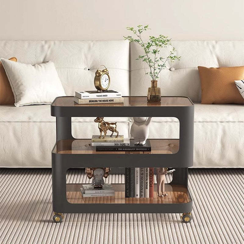 Nordic Glass Iron 3-Tier Movable End Table — Tea Color Glass / Black