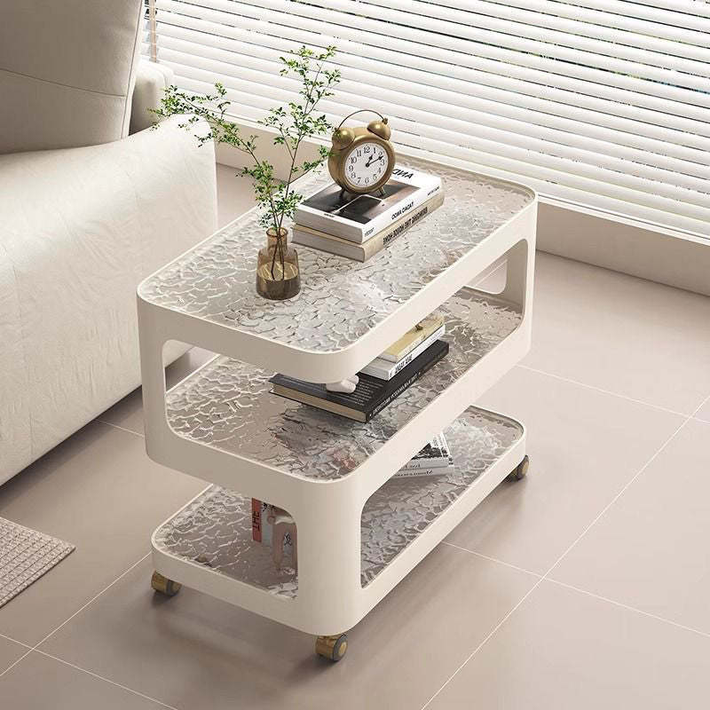 Nordic Glass Iron 3-Tier Movable End Table — Tea Color Glass / White