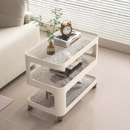 Nordic Glass Iron 3-Tier Movable End Table — Tea Color Glass / White
