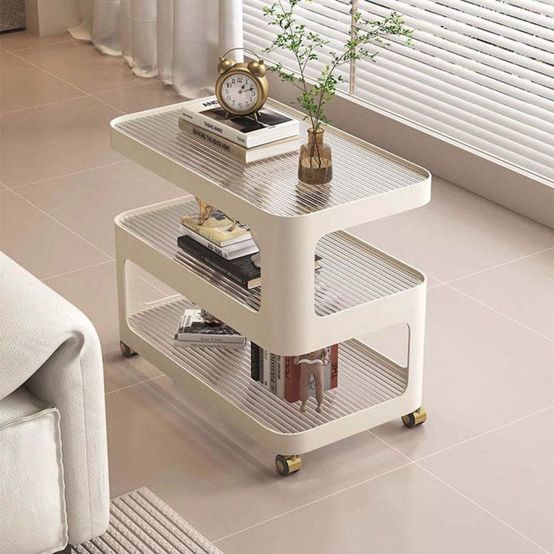 Nordic movable 3-tier wood iron end & side tables, Lighom — 19.7" L x 11.8" W x 23.6" H / Striped Glass / White