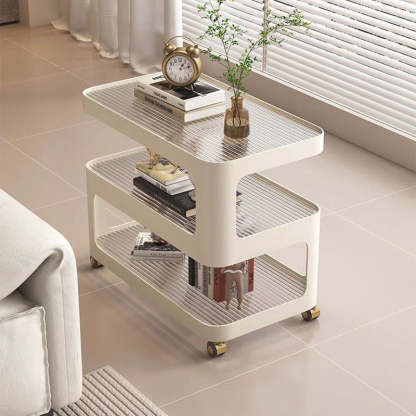 Nordic Glass Iron 3-Tier Movable End Table — Tea Color Glass / Black