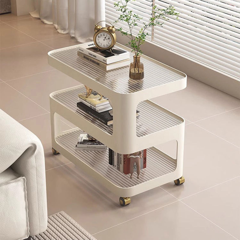 Nordic Glass Iron 3-Tier Movable End Table — Tea Color Glass / White