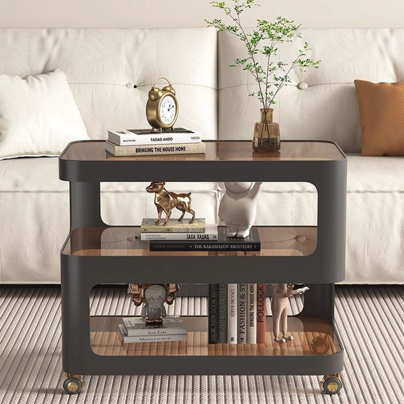 Nordic Glass Iron 3-Tier Movable End Table — Striped Glass / Black