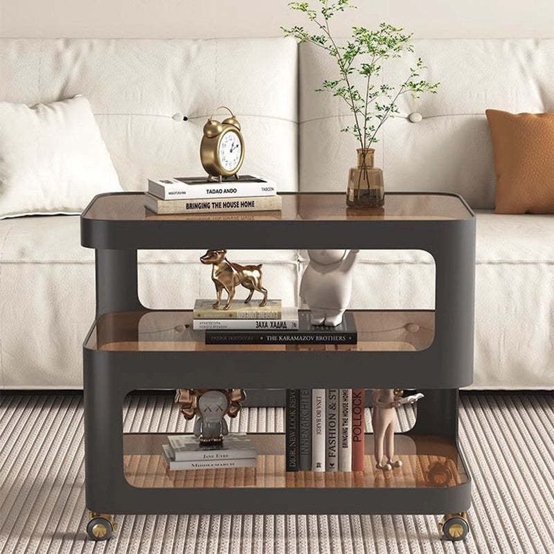 Nordic Glass Iron 3-Tier Movable End Table — Striped Glass / Black