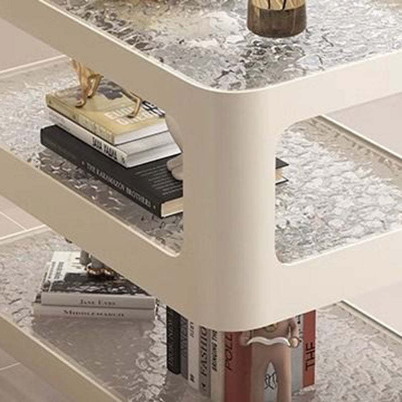 Nordic Glass Iron 3-Tier Movable End Table — Ripper Glass / White