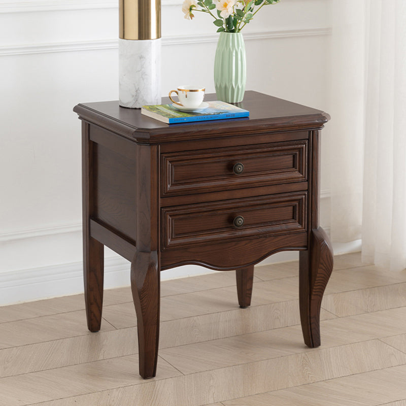 Retro Solid Wood Zinc Alloy 2-Drawer Nightstand