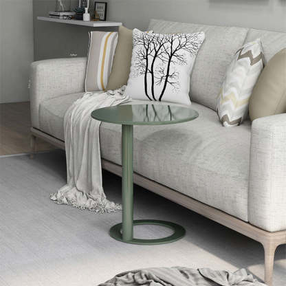Scandinavian Iron O-Shape 2-Tier End Table — Beige