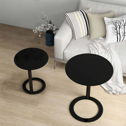 Scandinavian Iron O-Shape 2-Tier End Table — Beige
