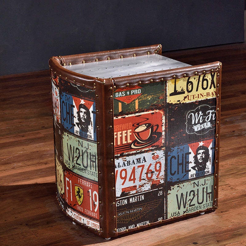 Vintage Wood Leather Book-Shape 2-Drawer Side Table
