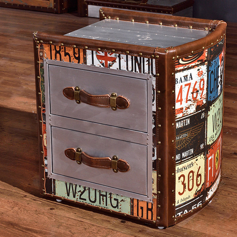 Vintage Wood Leather Book-Shape 2-Drawer Side Table