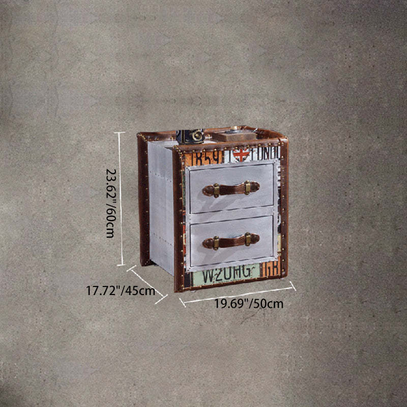 Vintage Wood Leather Book-Shape 2-Drawer Side Table