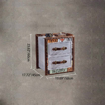 Vintage Wood Leather Book-Shape 2-Drawer Side Table