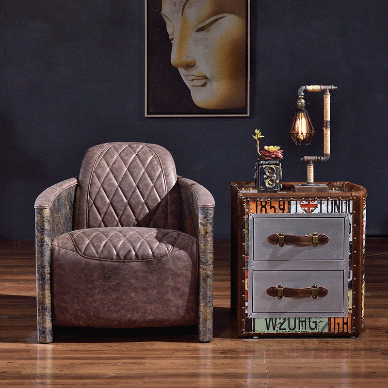 Vintage Wood Leather Book-Shape 2-Drawer Side Table