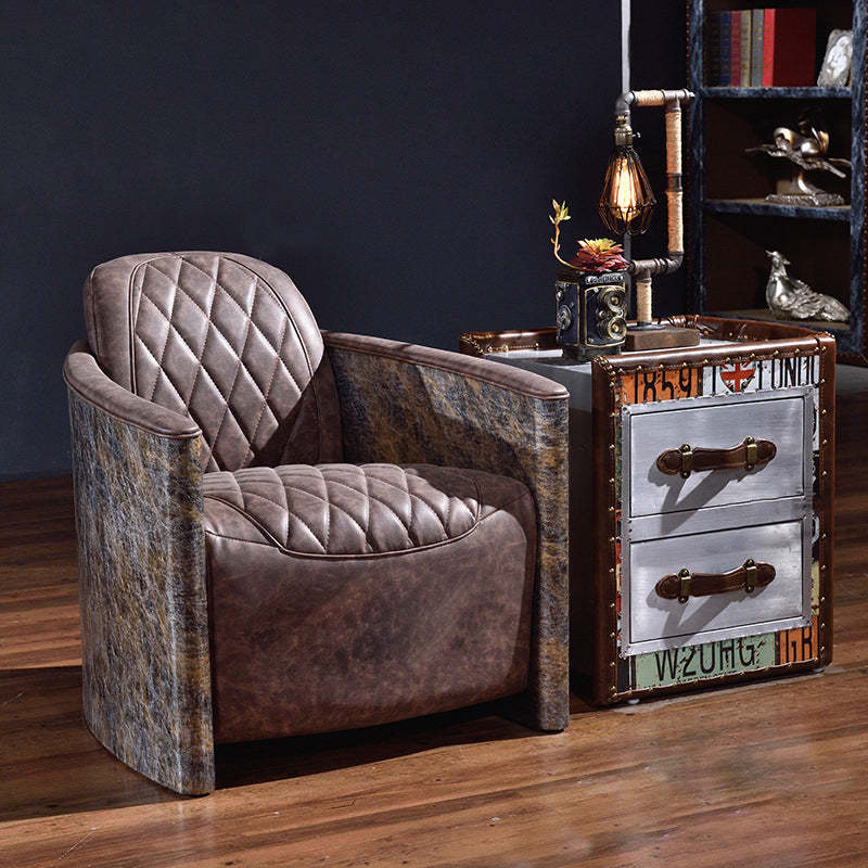 Vintage Wood Leather Book-Shape 2-Drawer Side Table