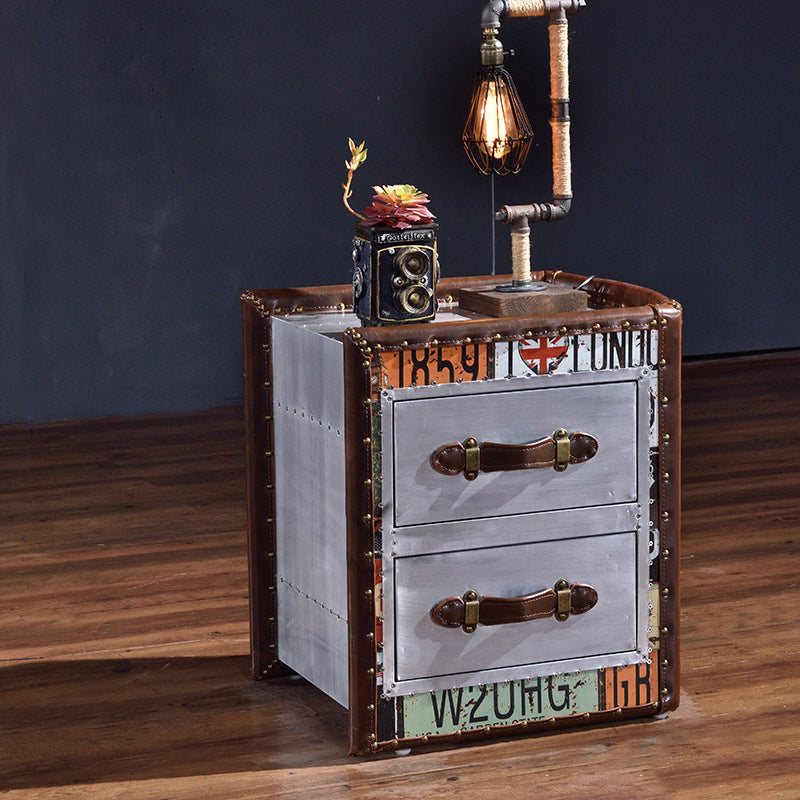 Lighom book-shape 2-drawer leather wood metal side tables for bedroom