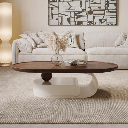 Nordic Solid Wood Elliptical Coffee Table