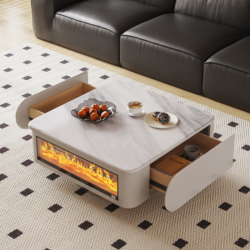 Contemporary Microcrystalline Flame Coffee Table — White