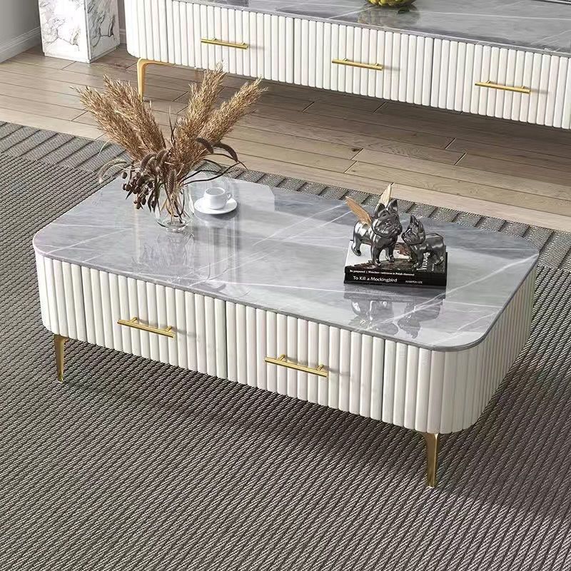 Scandinavian Slab Leather 2-Drawer Coffee Table