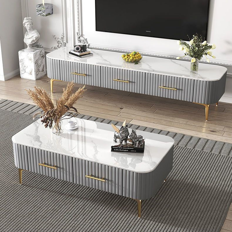 Scandinavian Slab Leather 2-Drawer Coffee Table — Gray / White