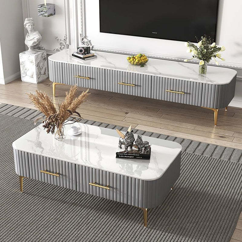 Scandinavian Slab Leather 2-Drawer Coffee Table — Gray / White