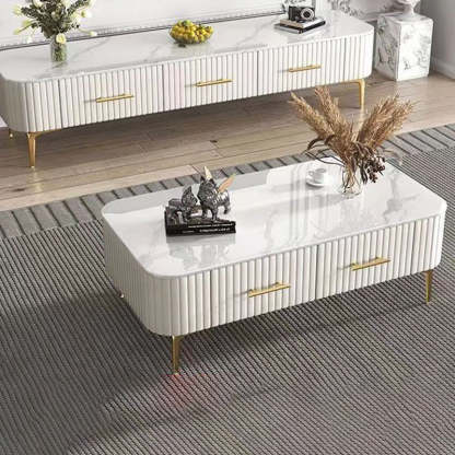 Scandinavian Slab Leather 2-Drawer Coffee Table