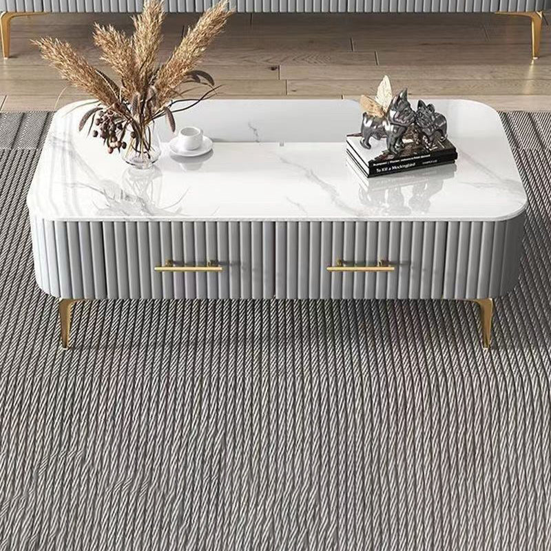 Scandinavian Slab Leather 2-Drawer Coffee Table
