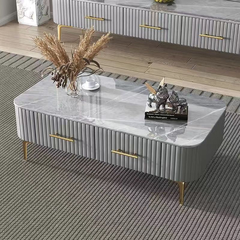 Scandinavian Slab Leather 2-Drawer Coffee Table — White / Gray
