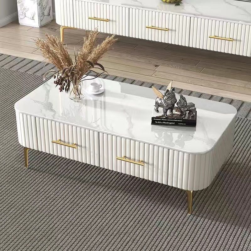 Scandinavian Slab Leather 2-Drawer Coffee Table — Gray / White