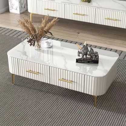 Scandinavian Slab Leather 2-Drawer Coffee Table — Gray / White