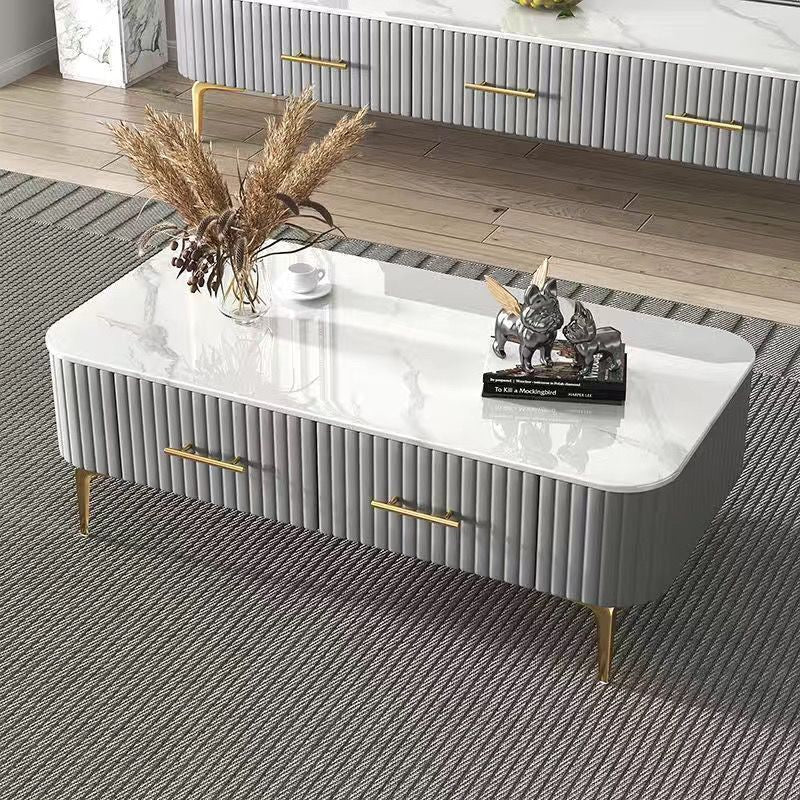 Scandinavian Slab Leather 2-Drawer Coffee Table — Gray / Gray