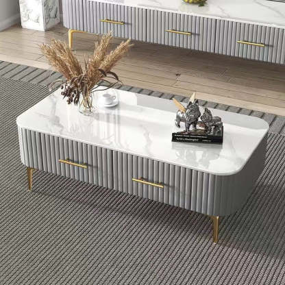 Scandinavian Slab Leather 2-Drawer Coffee Table — Gray / Gray