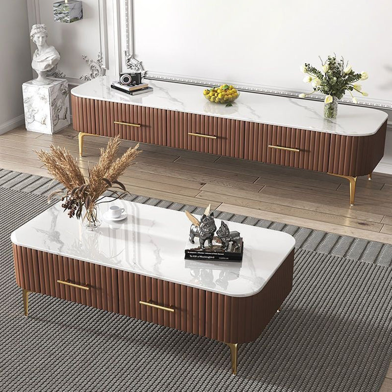 Scandinavian Slab Leather 2-Drawer Coffee Table