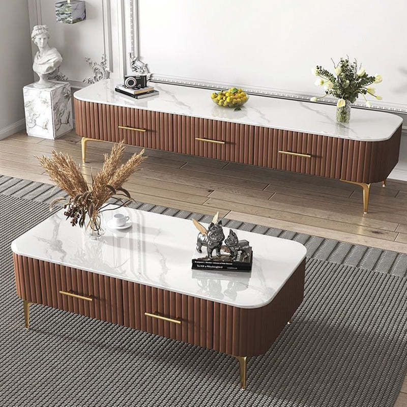 Scandinavian Slab Leather 2-Drawer Coffee Table