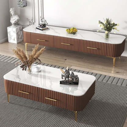 Scandinavian Slab Leather 2-Drawer Coffee Table