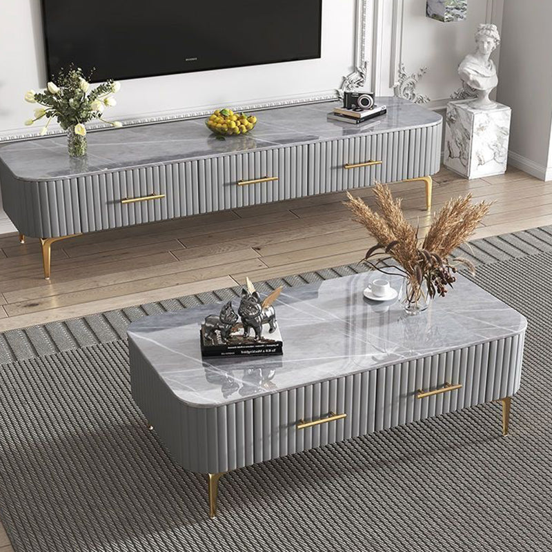 Scandinavian Slab Leather 2-Drawer Coffee Table — White / Gray