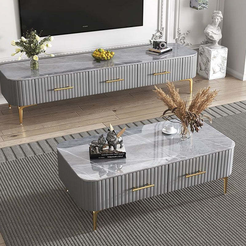 Scandinavian Slab Leather 2-Drawer Coffee Table — White / Gray