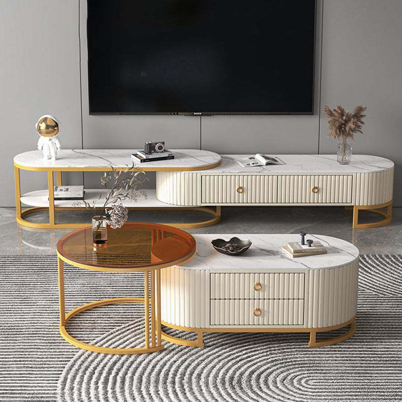 Lighom minimalist stand elliptical gray tv stands in wood — Faux Marble / White / Gold